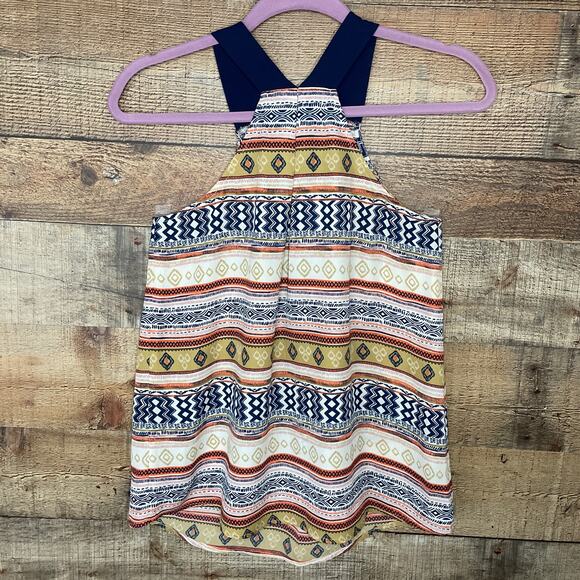 THML 1/2 Zip Multi Pattern Striped Racerback Tank Top Round Hem Size Small - Picture 5 of 7
